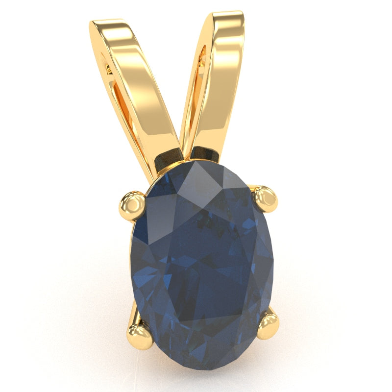 Lab-Created Sapphire Oval Solitaire Pendant In 14k Yellow Gold