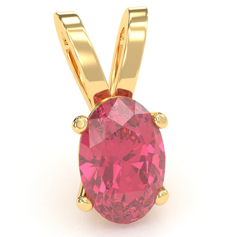 Pink Tourmaline Oval Solitaire Pendant In 14k Yellow Gold