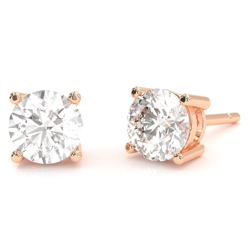 White Topaz 5mm Round Stud Earrings in 14k Rose Gold