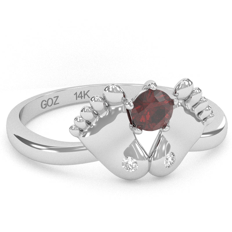Baby Feet Lab-Created Ruby Diamond Ring In 14k White Gold