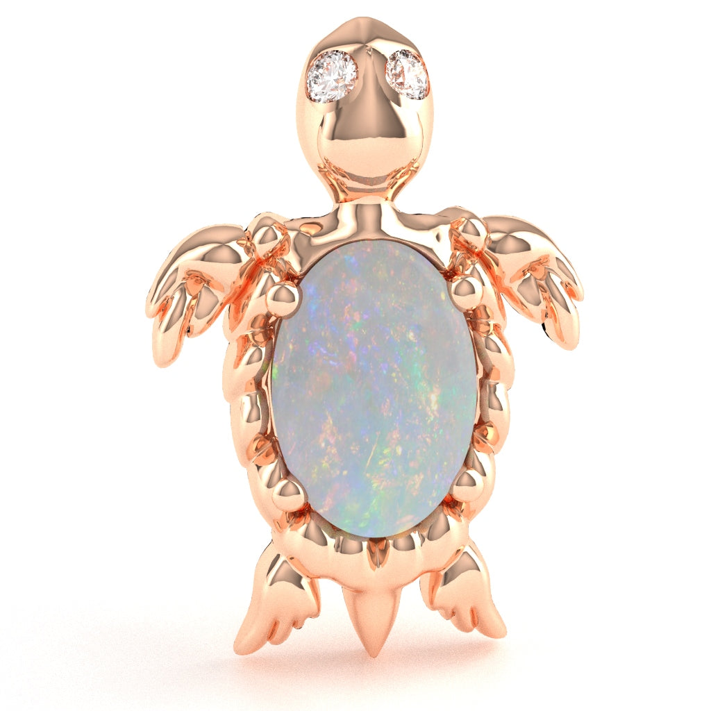 Opal Diamond Sea Turtle Pendant In 10k Rose Gold