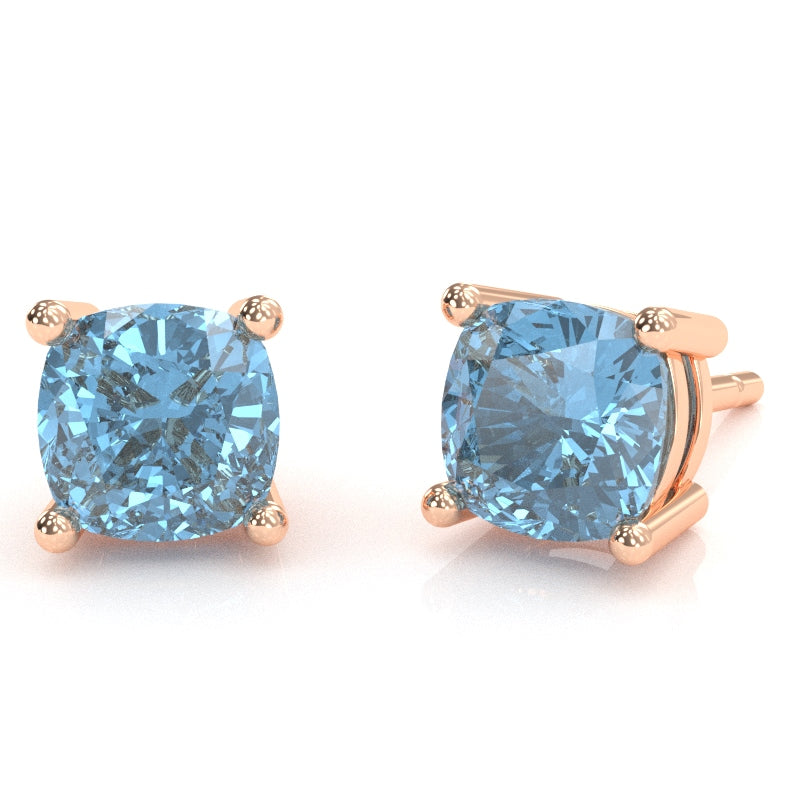 Blue Topaz 6mm Cushion Stud Earrings in 14k Rose Gold