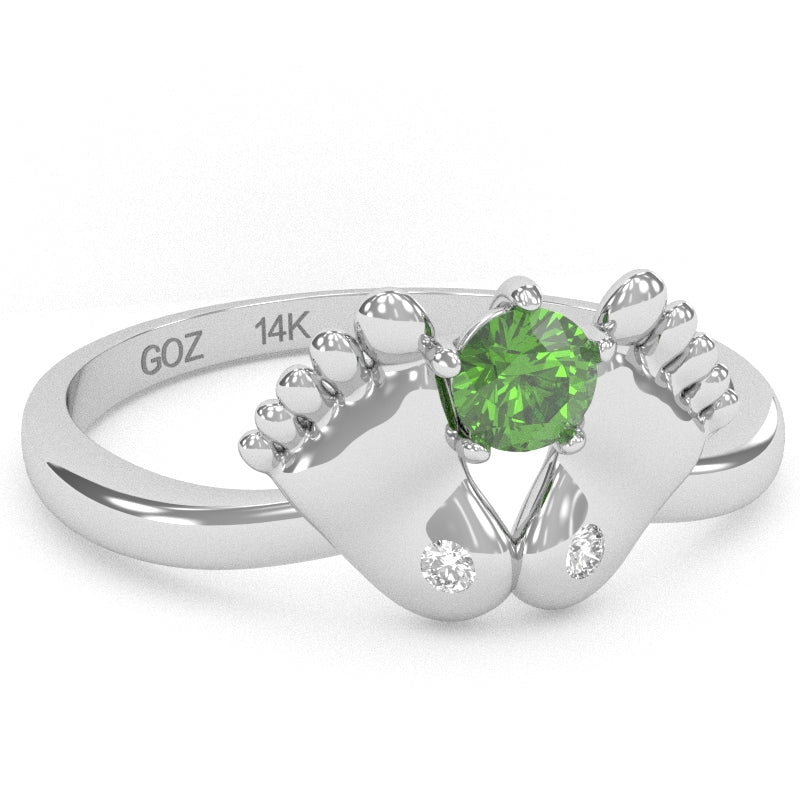 Baby Feet Peridot Diamond Ring In 14k White Gold