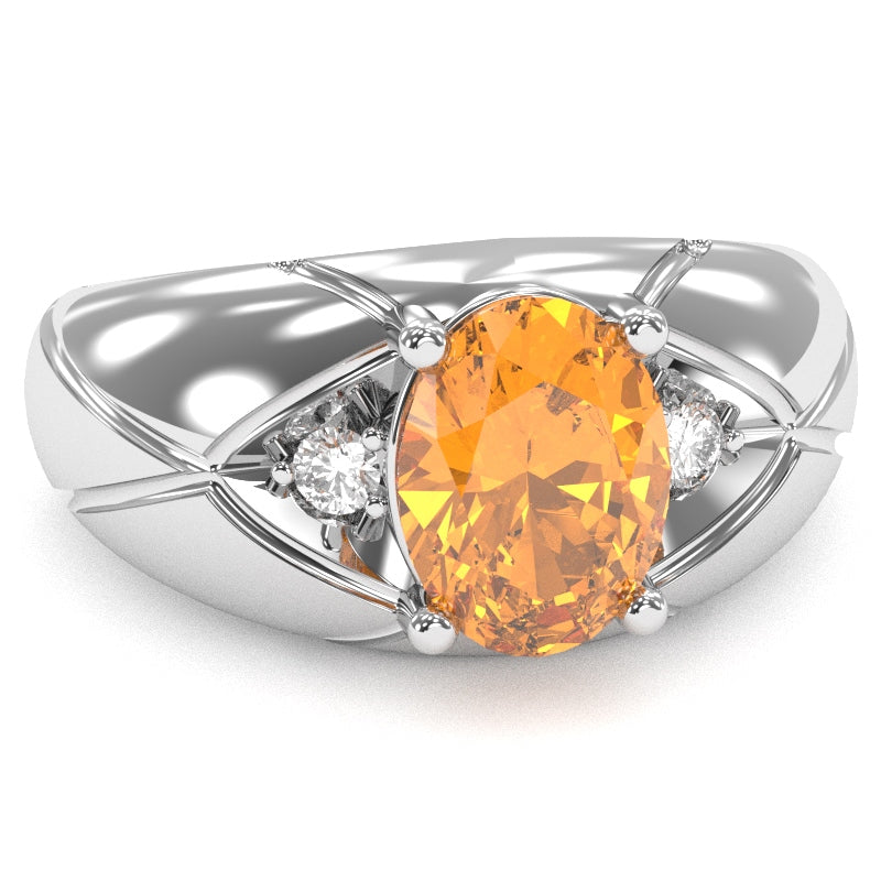 Men's Designer Citrine Diamond Ring In Solid 14k White Gold