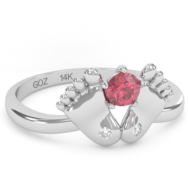 Baby Feet Pink Tourmaline Diamond Ring In 14k White Gold