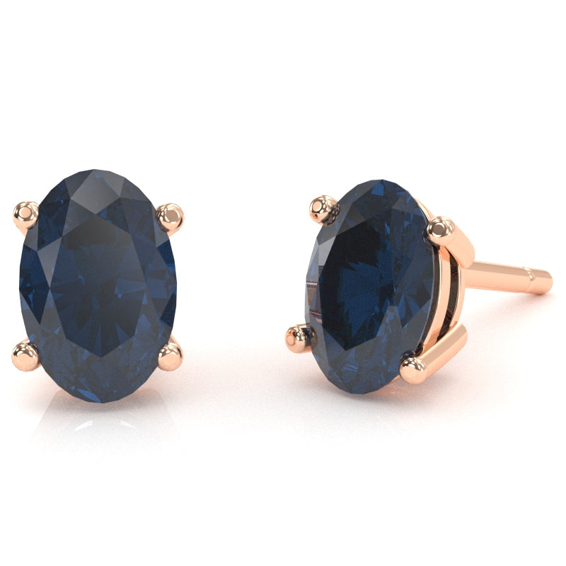 Lab-Created Sapphire 7x5mm Oval Stud Earrings in 14k Rose Gold