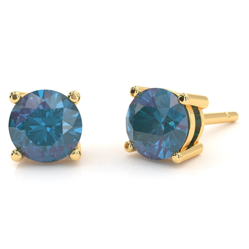 Lab-Created Alexandrite 6mm Round Stud Earrings in 14k Yellow Gold