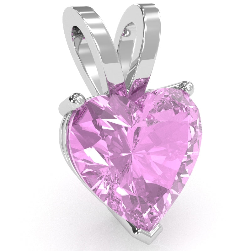 Lab-Created Pink Sapphire Heart Solitaire Pendant In 14k White Gold