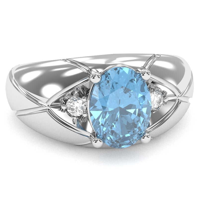 Men's Designer Blue Topaz Diamond Ring In Solid 14k White Gold