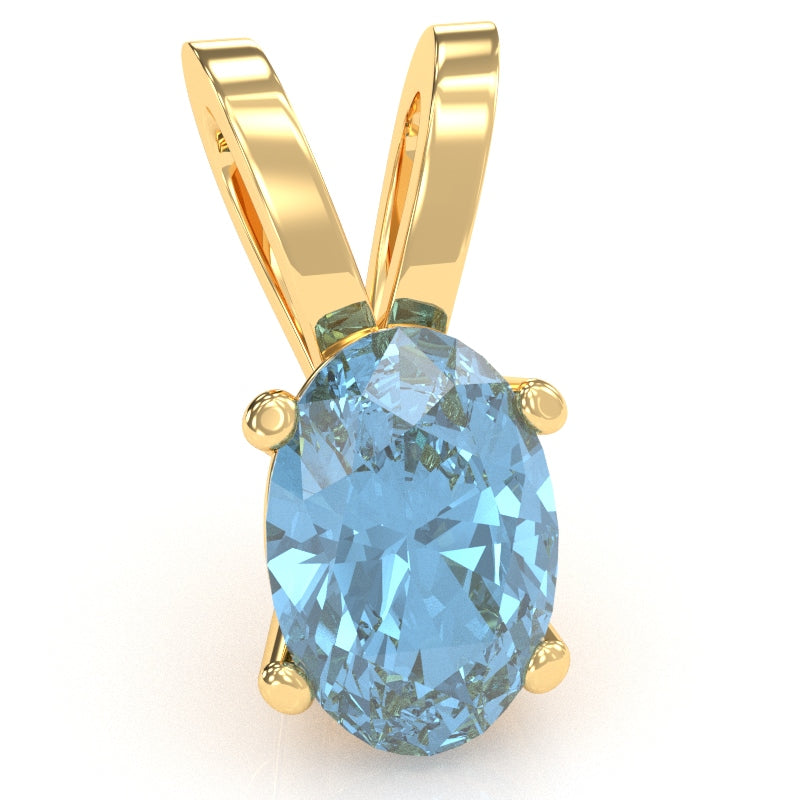 Blue Topaz Oval Solitaire Pendant In 14k Yellow Gold