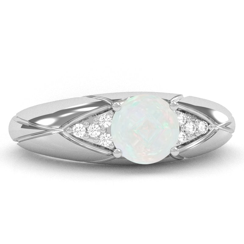Designer Opal Diamond Cocktail Ring In Solid 14k White Gold