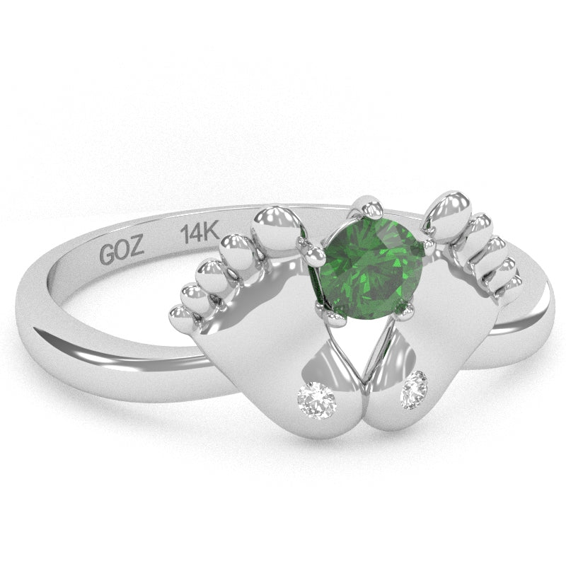 Baby Feet Lab-Created Emerald Diamond Ring In 14k White Gold