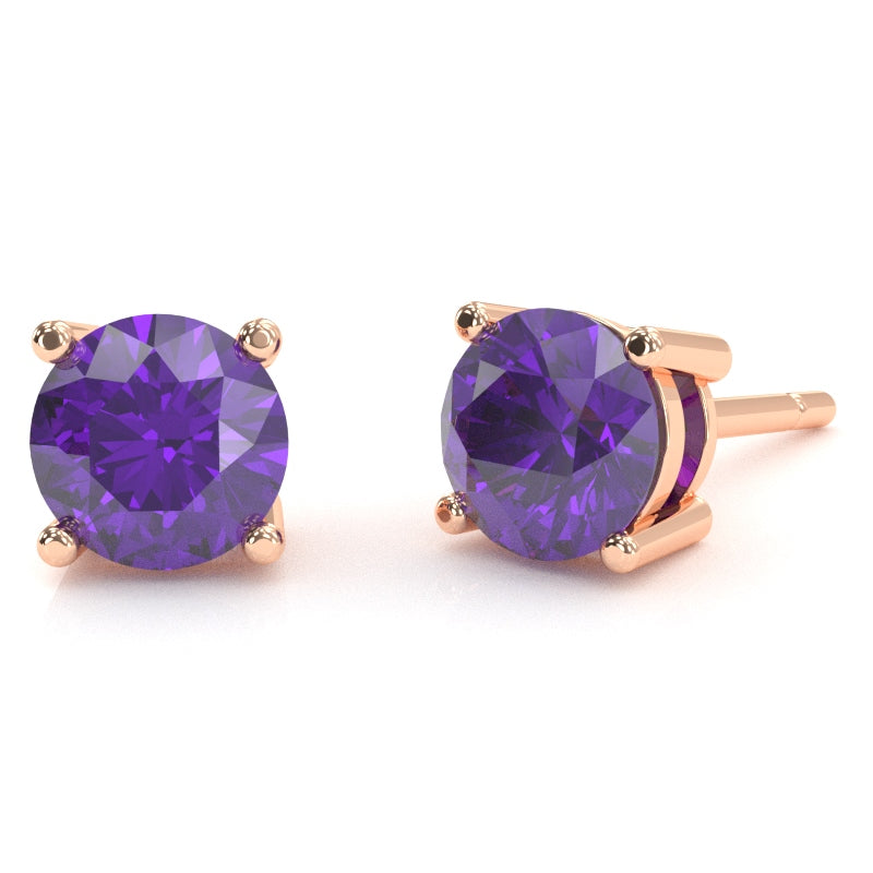 Amethyst 6mm Round Stud Earrings in 14k Rose Gold