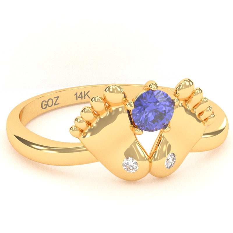 Baby Feet Tanzanite Diamond Ring In 14k Yellow Gold