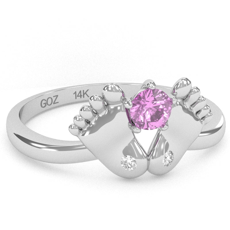 Baby Feet Lab-Created Pink Sapphire Diamond Ring In 14k White Gold