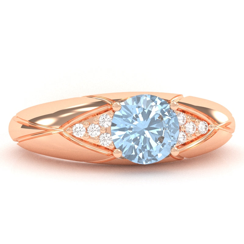 Designer Aquamarine Diamond Cocktail Ring In Solid 14k Rose Gold