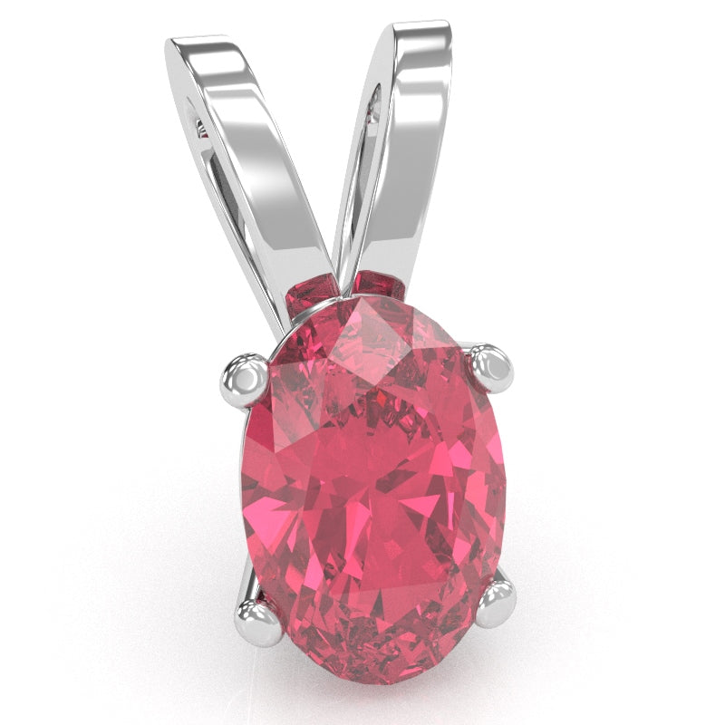 Pink Tourmaline Oval Solitaire Pendant In 14k White Gold