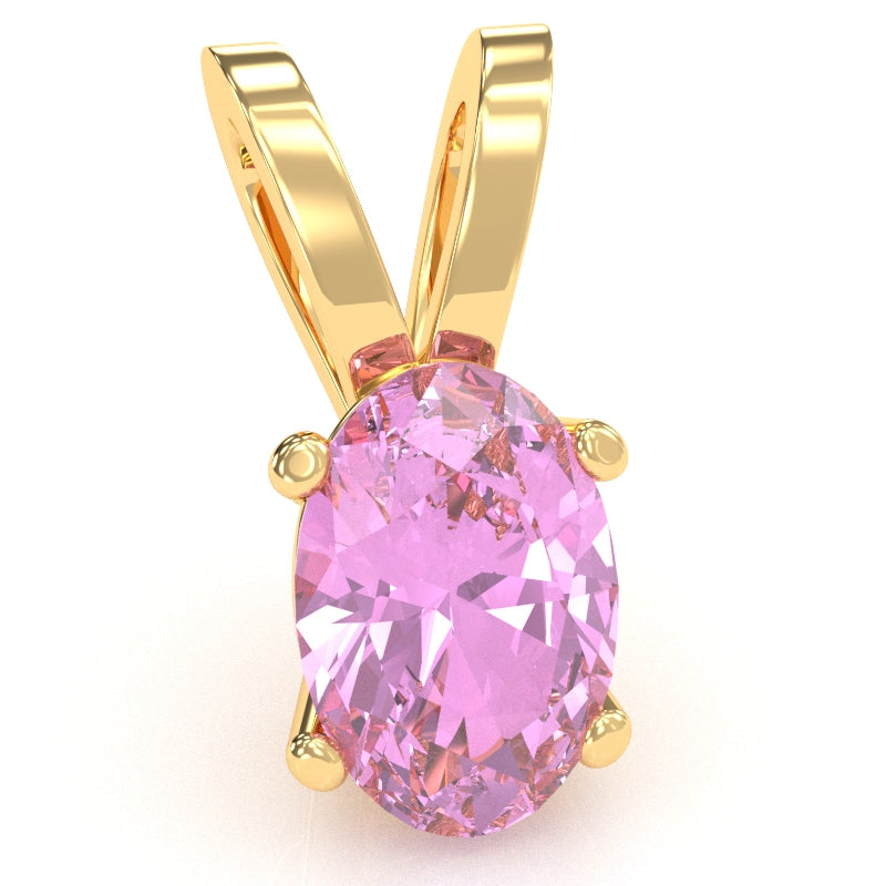 Lab-Created Pink Sapphire Oval Solitaire Pendant In 14k Yellow Gold