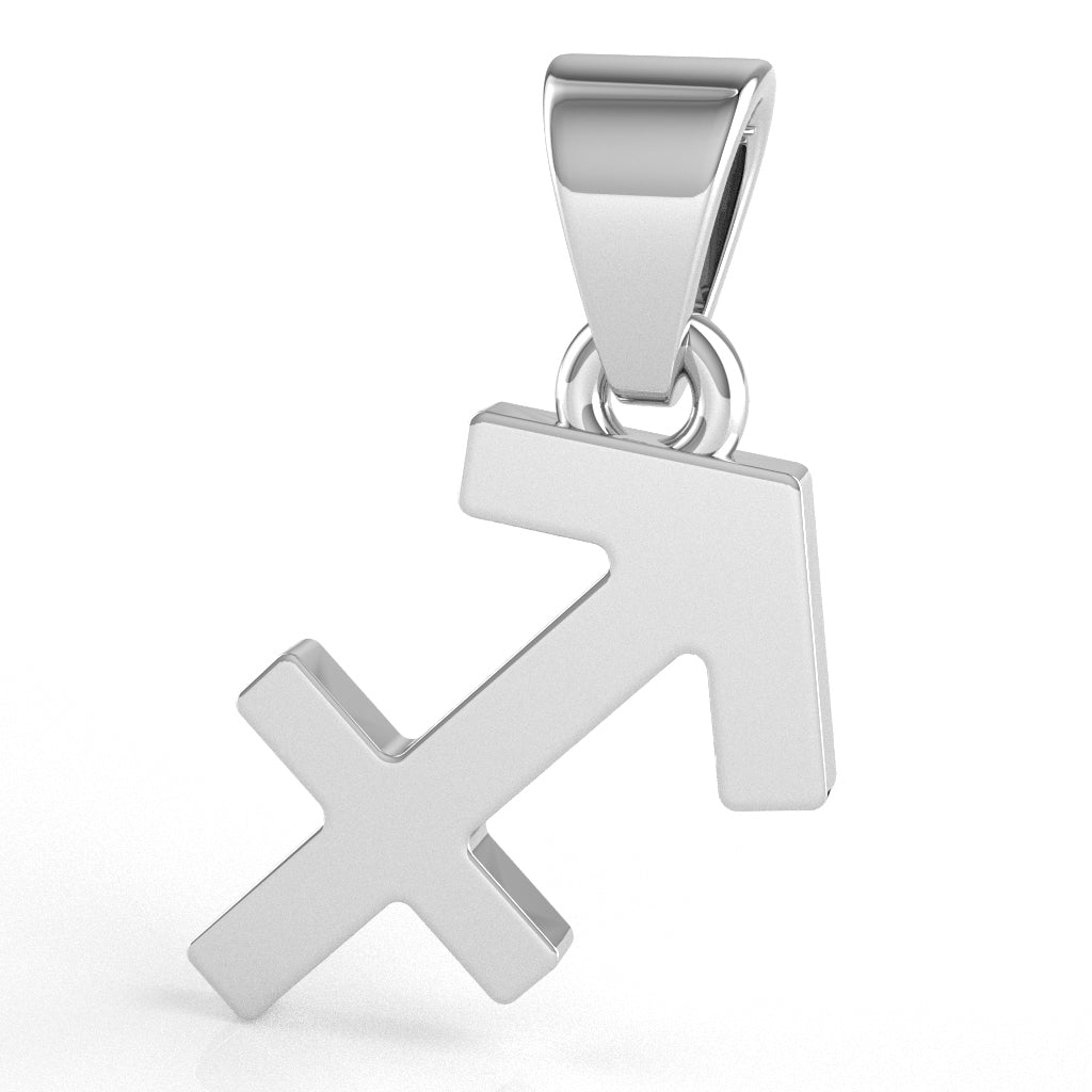 Sagittarius Zodiac Sign Pendant In Solid 14K White Gold