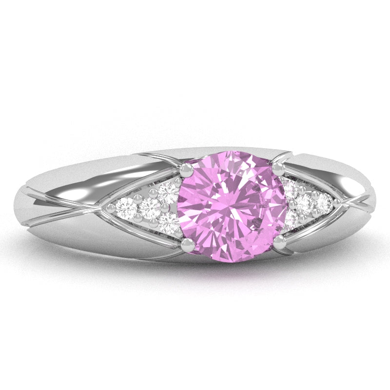 Designer Lab-Created Pink Sapphire Diamond Cocktail Ring In Solid 14k White Gold