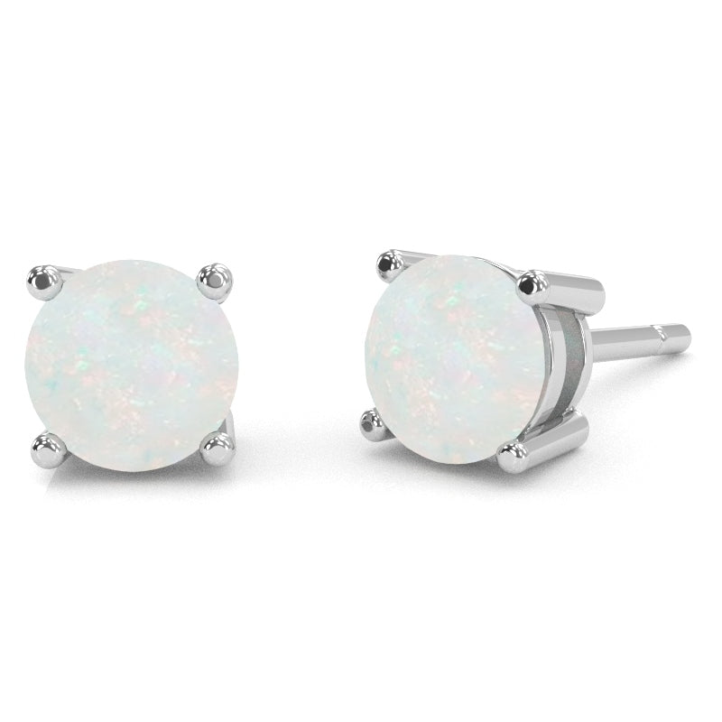 Opal 6mm Round Stud Earrings in 14k White Gold