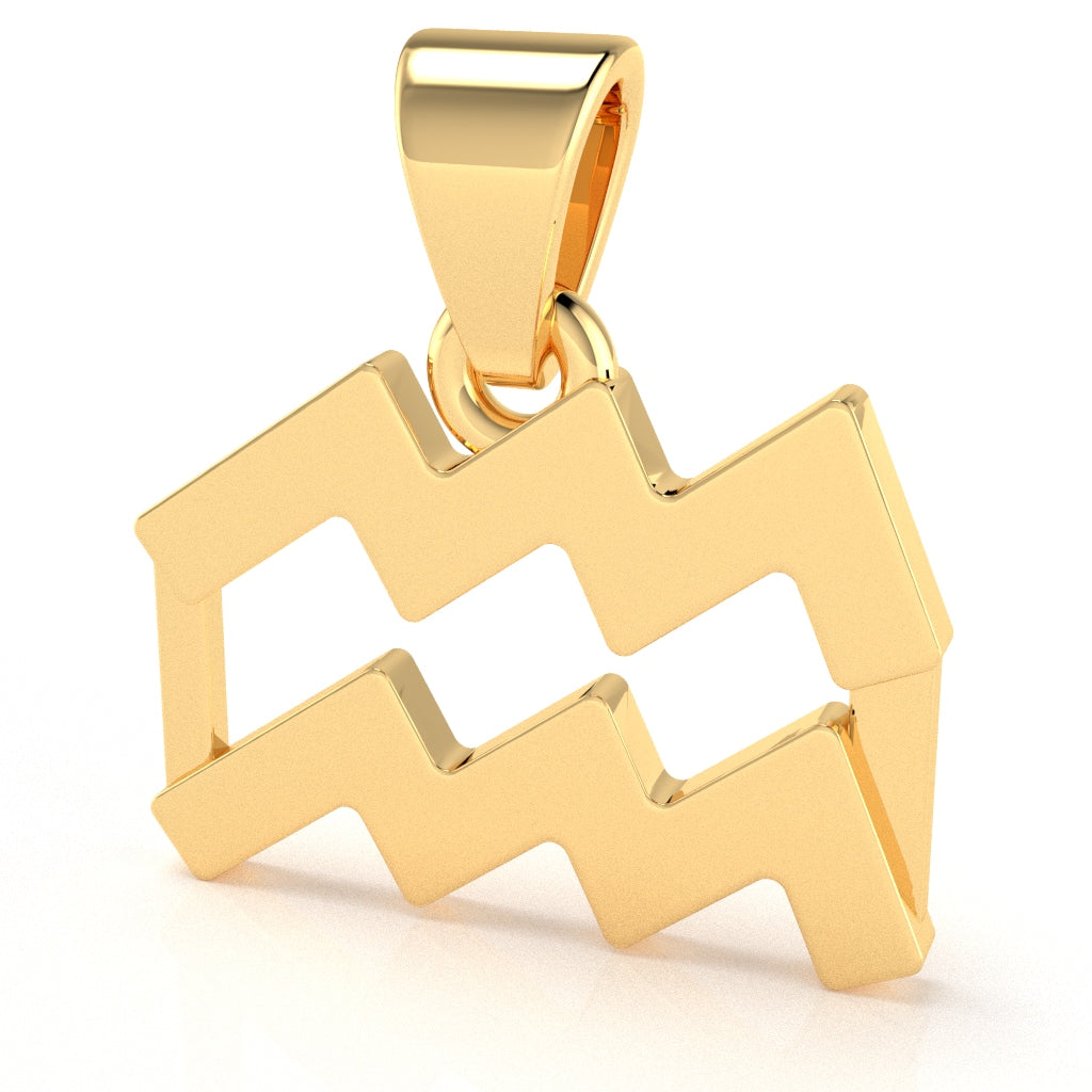 Aquarius Zodiac Sign Pendant In Solid 14K Yellow Gold