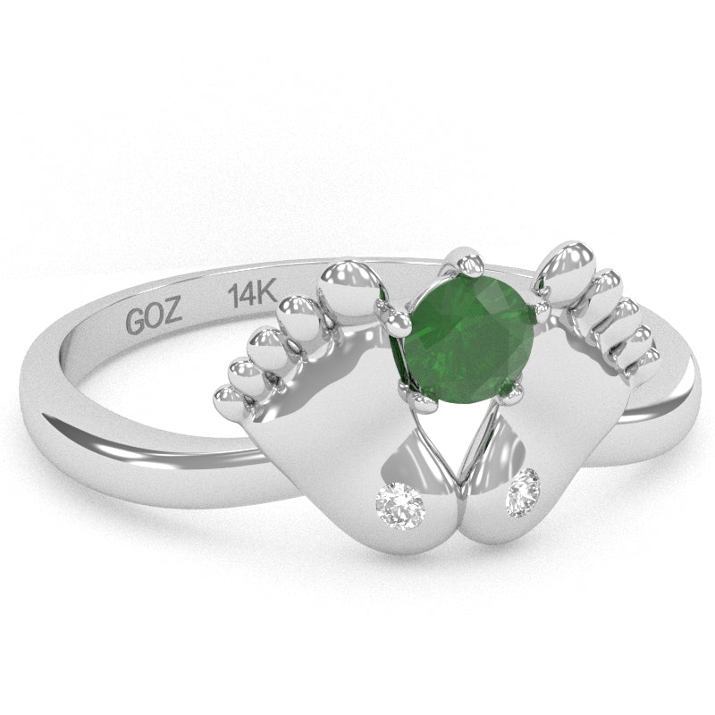 Baby Feet Emerald Diamond Ring In 14k White Gold