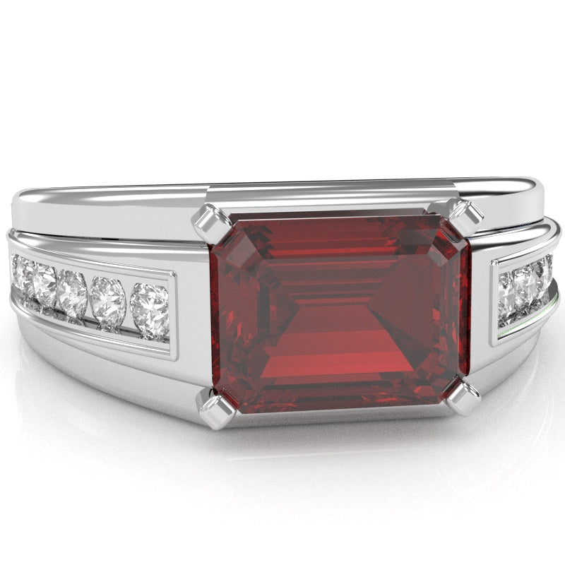 Men's Lab-Created Ruby Diamond Channel Ring In Solid 10k White Gold