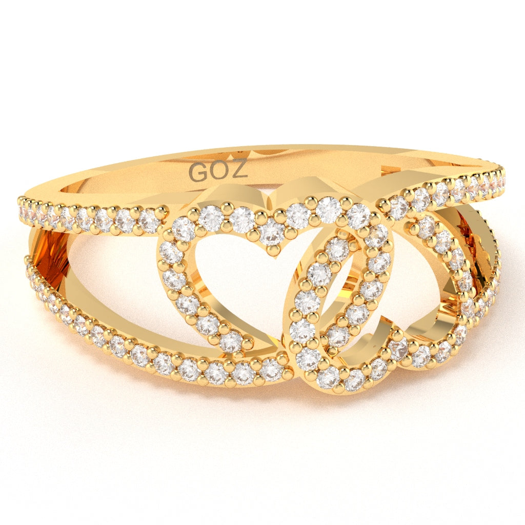 2 Hearts True Love Diamond Cocktail Ring In 14k Yellow Gold