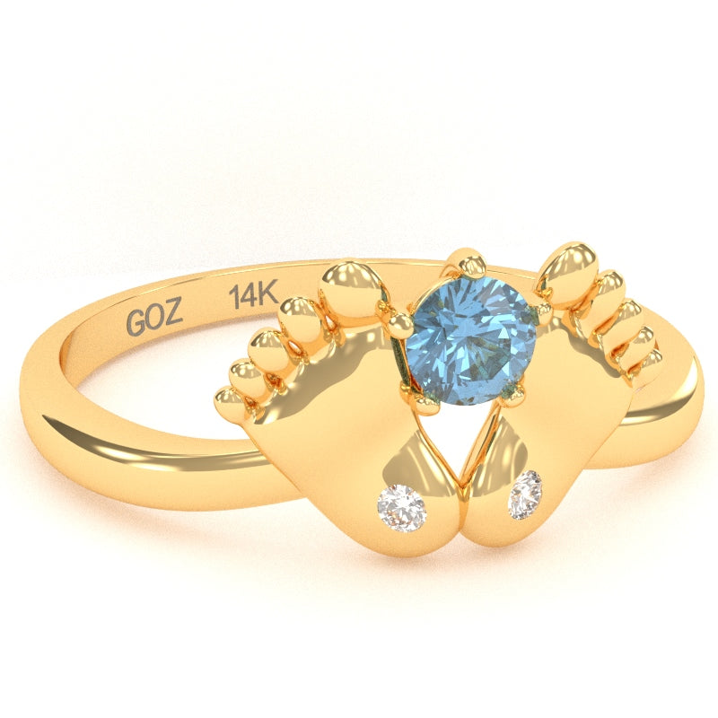 Baby Feet Blue Topaz Diamond Ring In 14k Yellow Gold