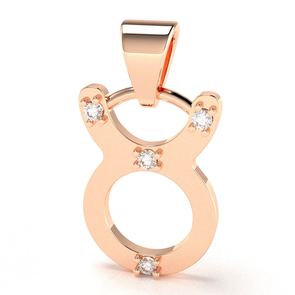 Taurus Zodiac Sign Diamond Pendant In Solid 14k Rose Gold