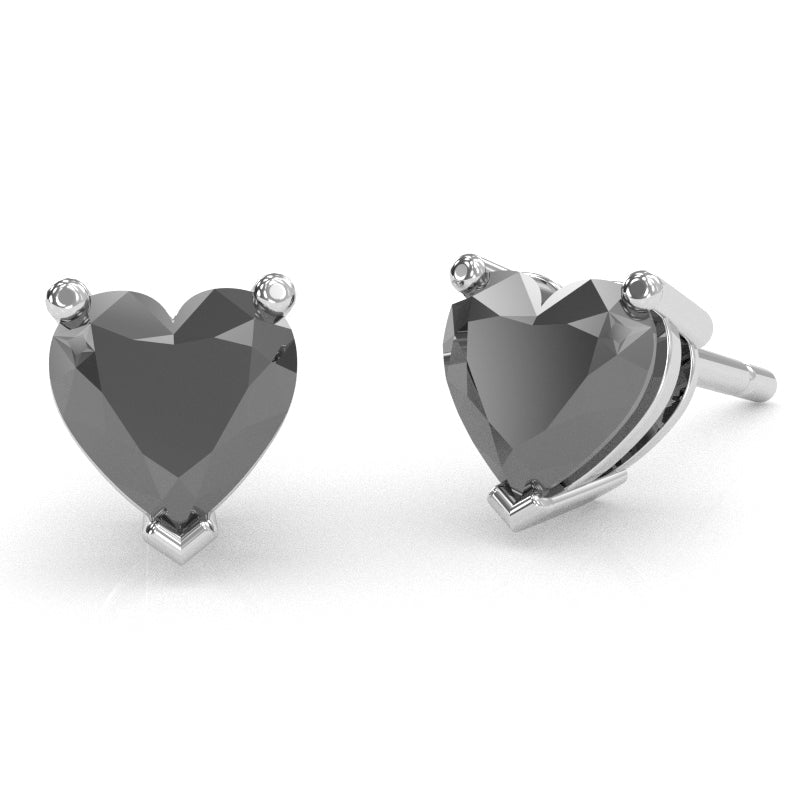 Black Onyx 5mm Heart Stud Earrings in 14k White Gold
