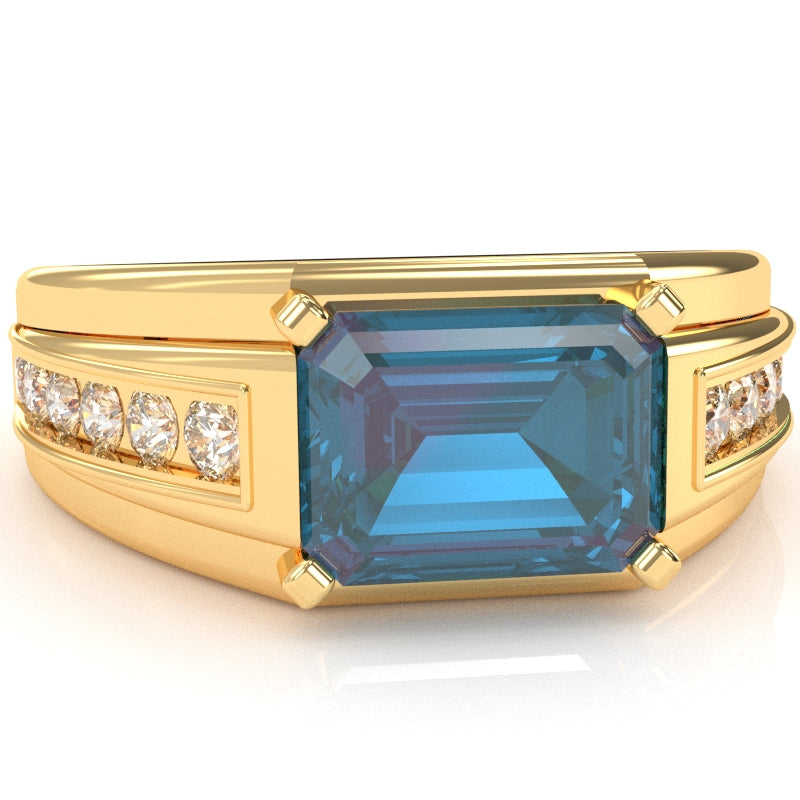 Men's Lab-Created Alexandrite Diamond Channel Ring In Solid 10k Yellow Gold