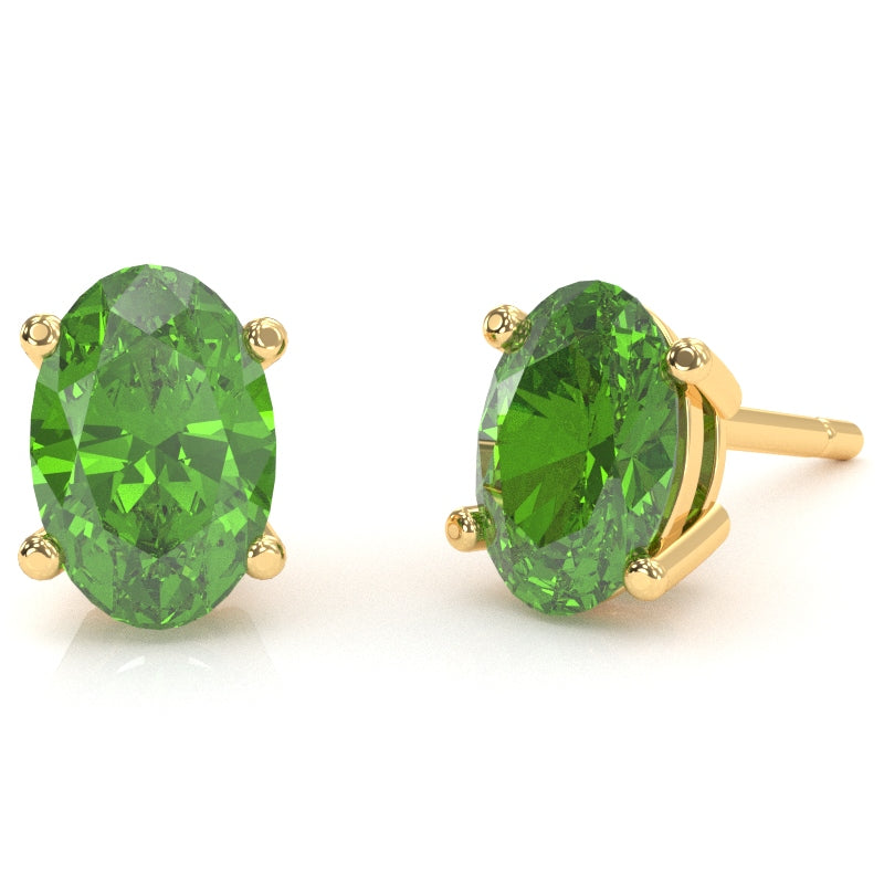 Peridot 8x6mm Oval Stud Earrings in 14k Yellow Gold