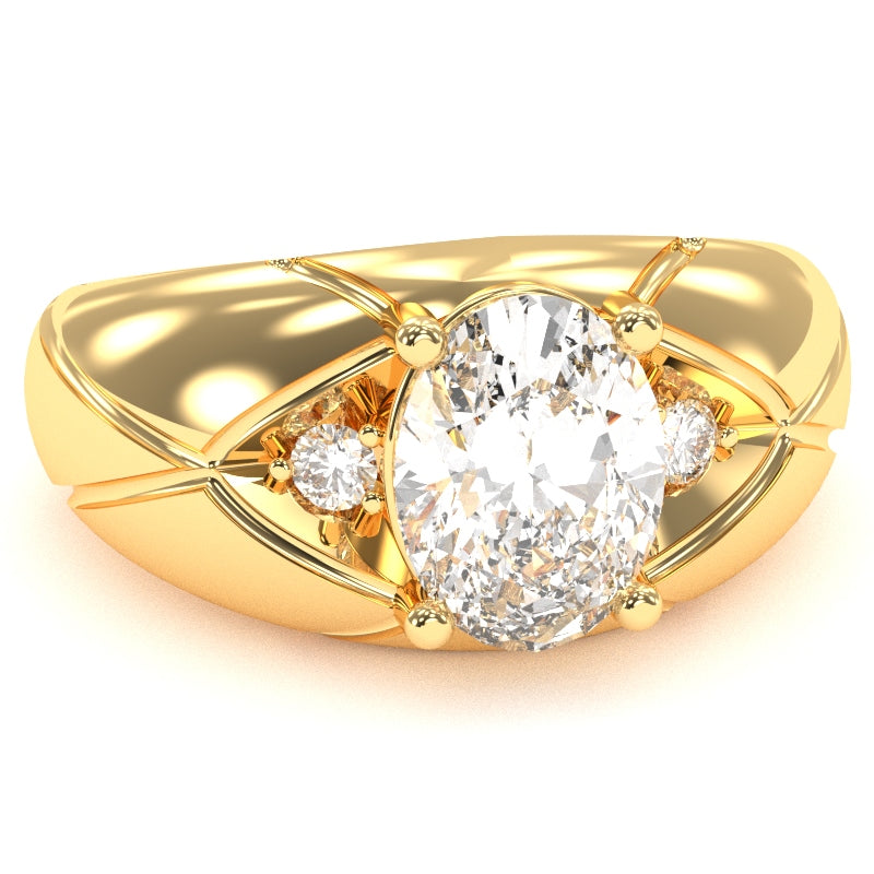 Men's Designer White Topaz Diamond Ring In Solid 14k Yellow Gold
