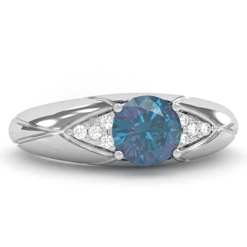 Designer Lab-Created Alexandrite Diamond Cocktail Ring In Solid 14k White Gold