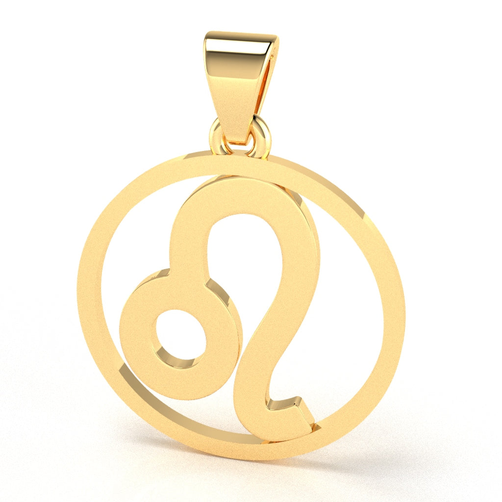 Leo Zodiac Sign Round Bezel Pendant In Solid 14K Yellow Gold