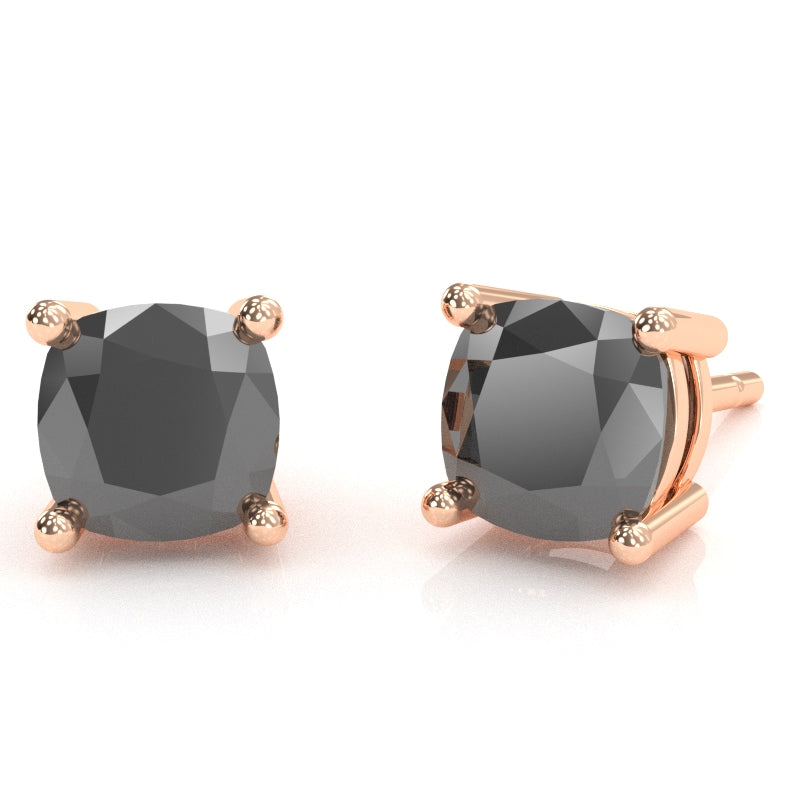 Black Onyx 6mm Cushion Stud Earrings in 14k Rose Gold