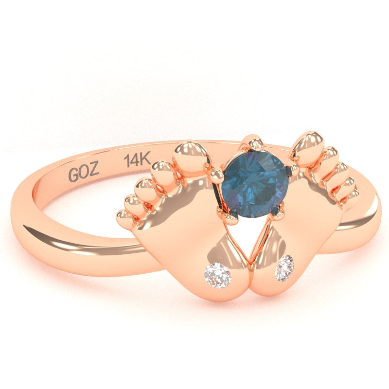 Baby Feet Lab-Created Alexandrite Diamond Ring In 14k Rose Gold