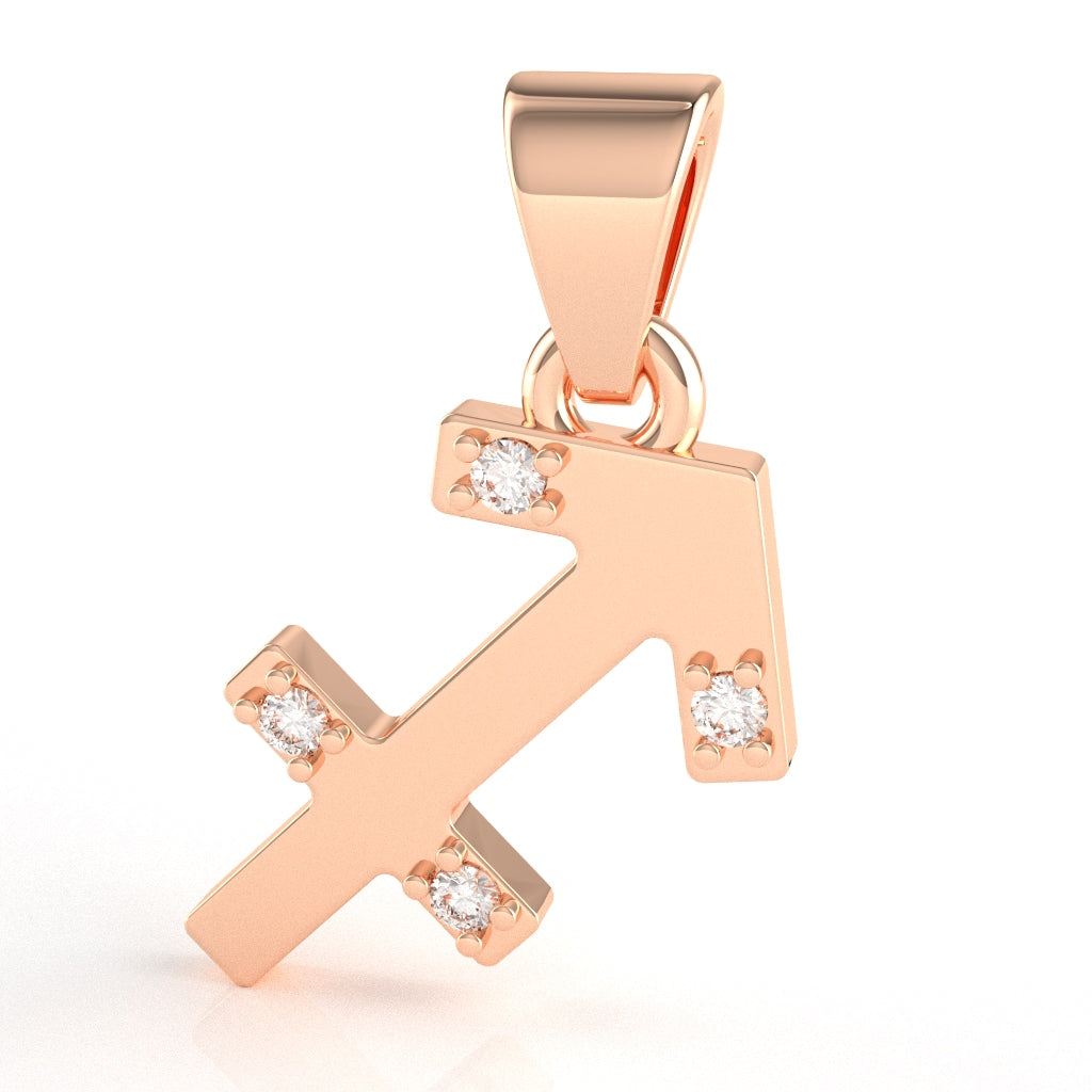 Sagittarius Zodiac Sign Diamond Pendant In Solid 14k Rose Gold