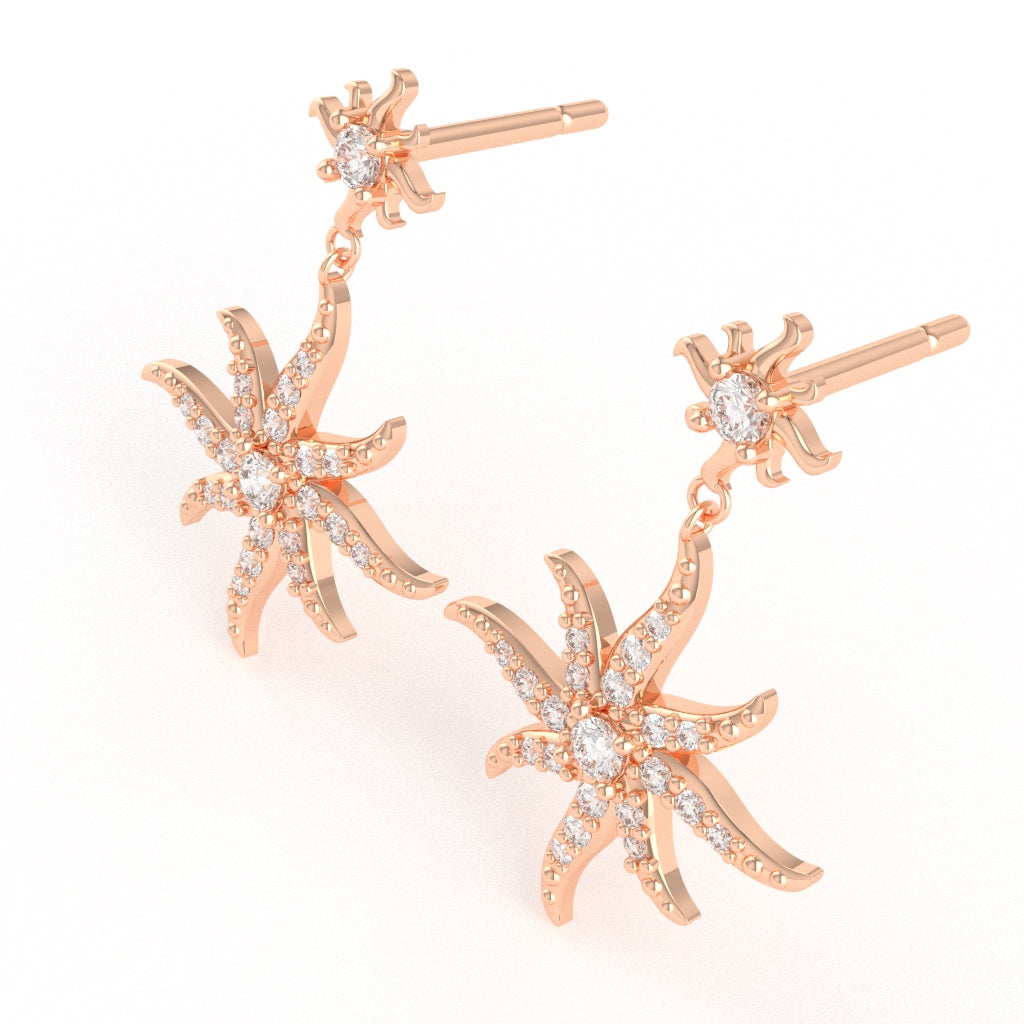Starburst Sun Diamond Encrusted Earrings in 10k Rose Gold