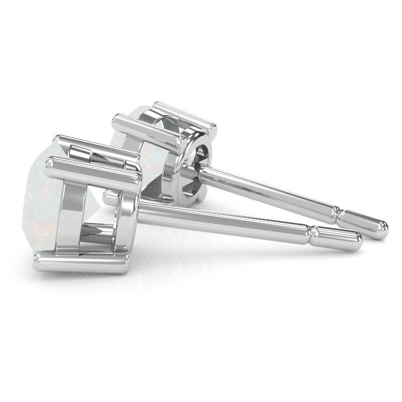 Opal 6mm Round Stud Earrings in 14k White Gold