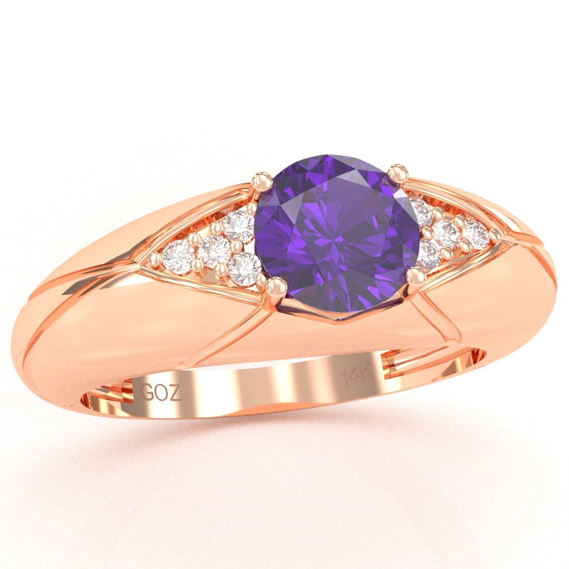 Designer Amethyst Diamond Cocktail Ring In Solid 14k Rose Gold