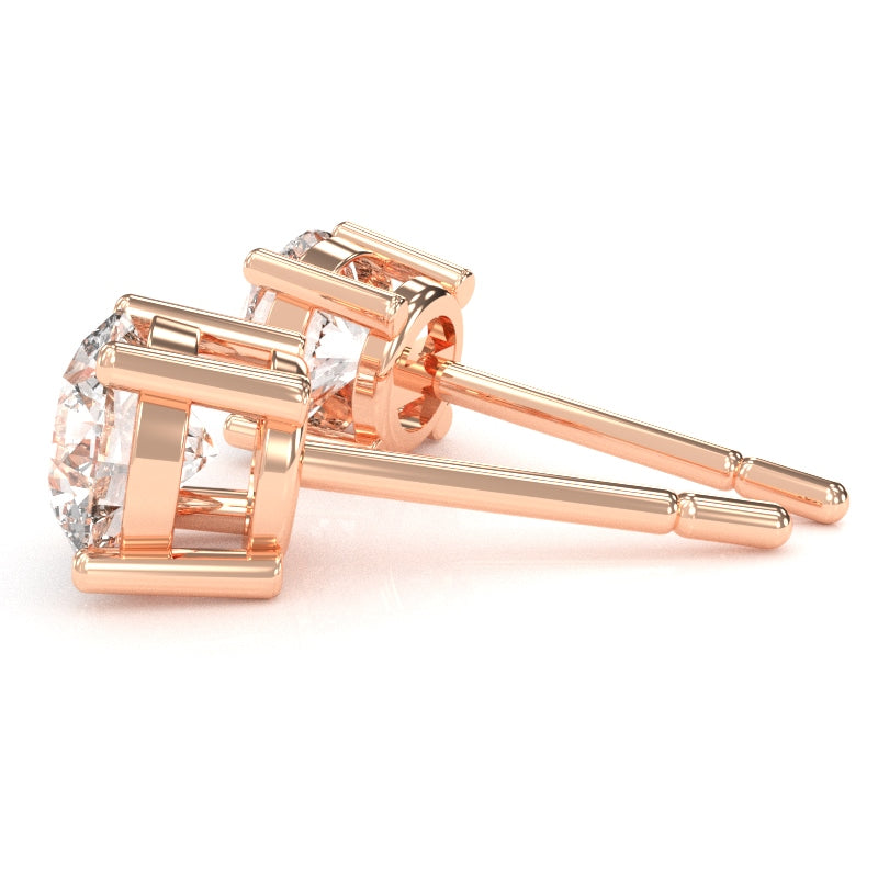 White Topaz 5mm Round Stud Earrings in 14k Rose Gold