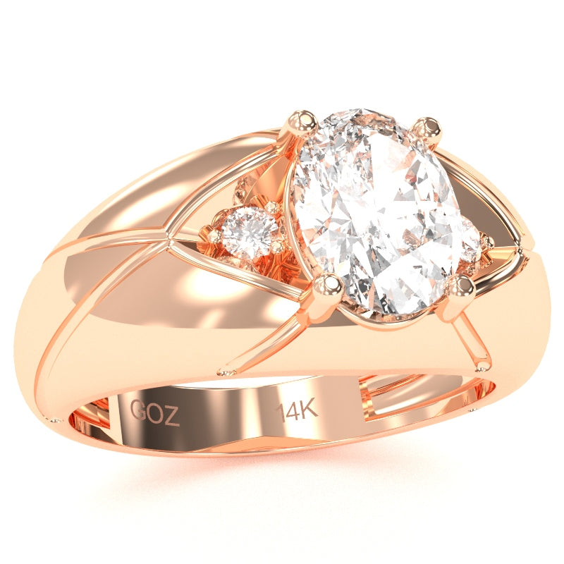 Men's Designer White Topaz Diamond Ring In Solid 14k Rose Gold