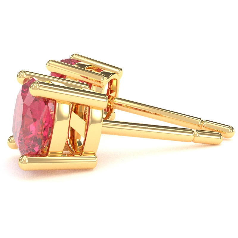 Pink Tourmaline 6mm Cushion Stud Earrings in 14k Yellow Gold