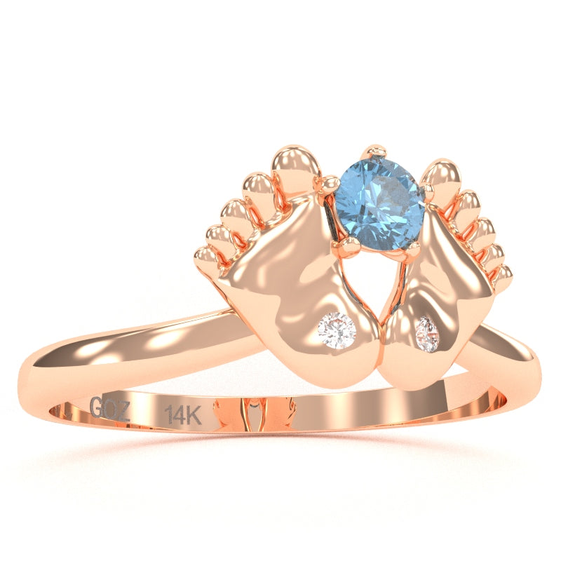 Baby Feet Blue Topaz Diamond Ring In 14k Rose Gold
