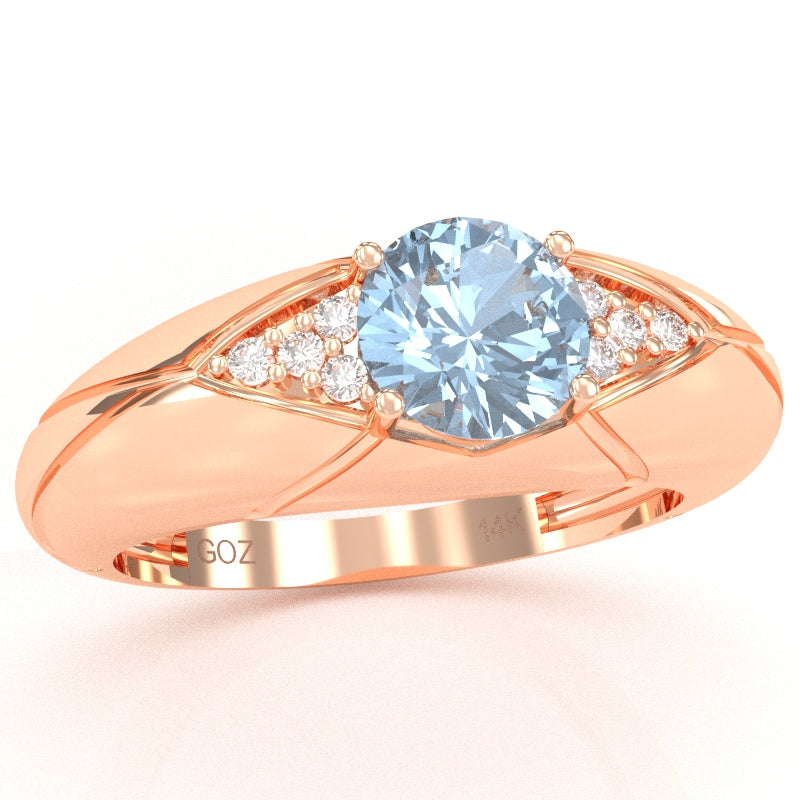 Designer Aquamarine Diamond Cocktail Ring In Solid 14k Rose Gold
