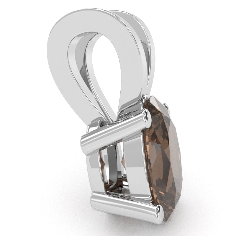 Smoky Quartz Oval Solitaire Pendant In 14k White Gold