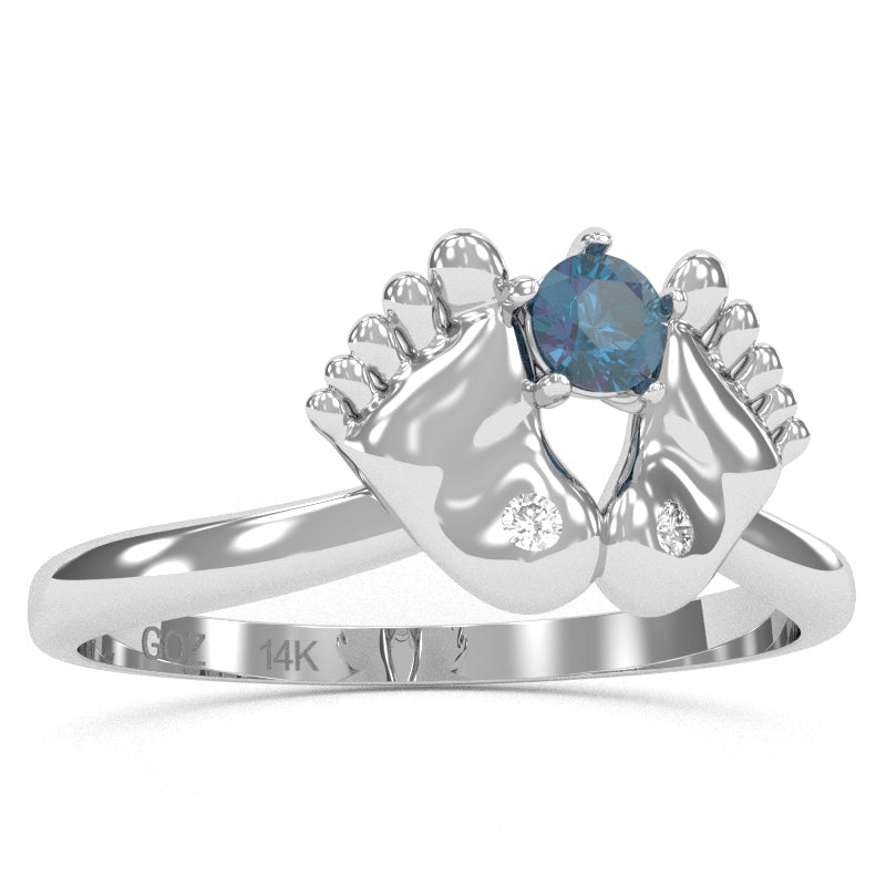 Baby Feet Lab-Created Alexandrite Diamond Ring In 14k White Gold